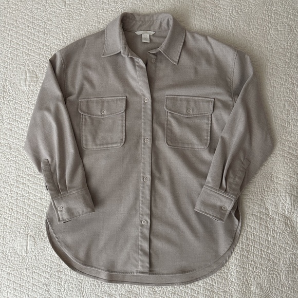 H&M Oversized Flannel Button Up Shirt Beige Size XS - Picture 1 of 8